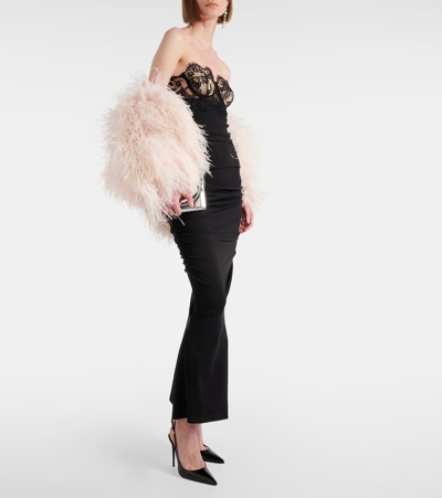Shop Dolce & Gabbana Cropped Feather Jacket In Pink