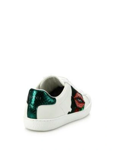 Shop Gucci Ace Lip-embroidered Leather Low-top Sneakers In White-multi