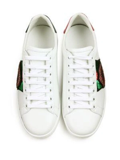 Shop Gucci Ace Lip-embroidered Leather Low-top Sneakers In White-multi