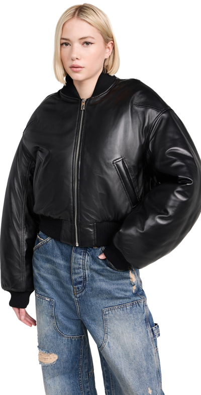 Shop Marc Jacobs Puffy Leather Bomber Black