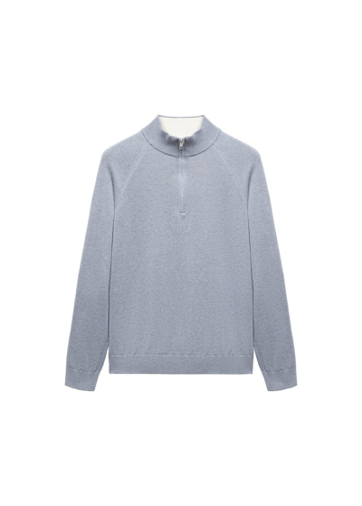 Shop Mango Cotton Sweater With Neck Zip China Blue