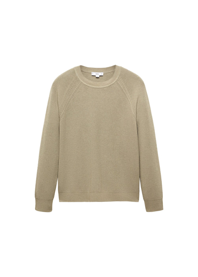 Shop Mango Ribbed Round-neck Sweater Khaki