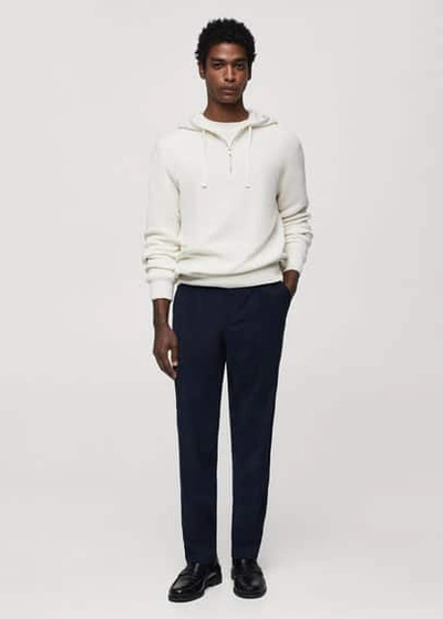Shop Mango Hooded Knit Sweatshirt Off White In Blanc Cassé