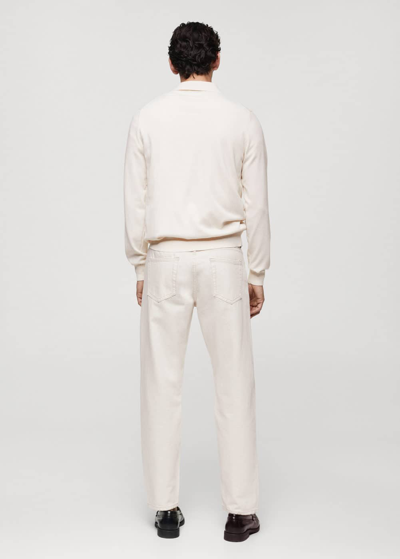 Shop Mango Long-sleeved Cotton Jersey Polo Shirt Ecru In Écru