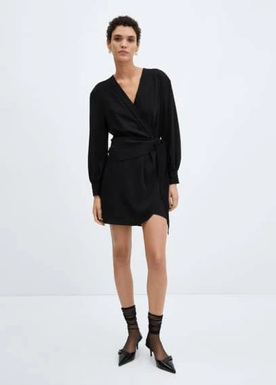 Shop Mango Bow Wrap Dress Black In Noir
