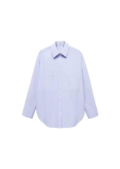 Shop Mango Chest-pocket Cotton Shirt Sky Blue In Bleu Ciel