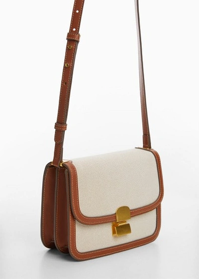 Shop Mango Crossbody Bag With Flap Leather In Marron Moyen