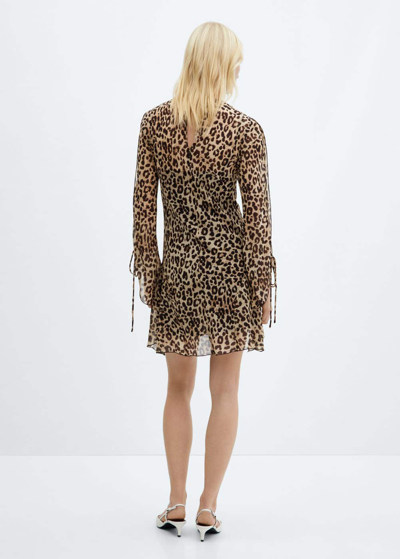 Shop Mango Flared-sleeve Leopard-print Dress Black In Noir