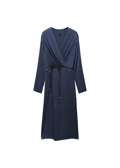 Shop Mango Belt Wrap Dress Night Blue In Bleu Nuit