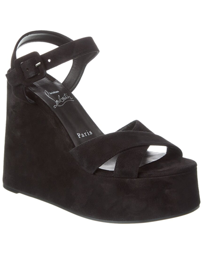 Shop Christian Louboutin Supramariza 130 Suede Wedge Sandal In Black