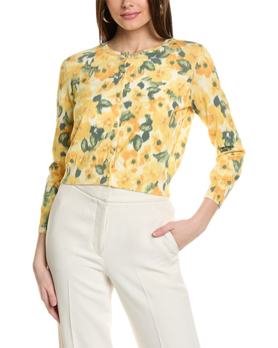 Shop Carolina Herrera Printed Silk-blend Cardigan In Yellow