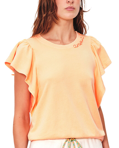 Shop Sundry Amour Flounce Sleeve Sweatshirt In Orange