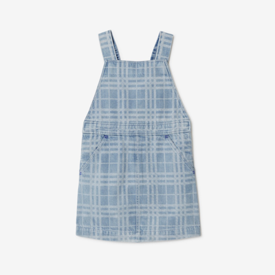 Shop Burberry Childrens Check Denim Pinafore Dress In Pale Blue