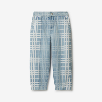 Shop Burberry Childrens Check Denim Jeans In Pale Blue