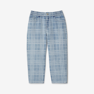 Shop Burberry Childrens Check Japanese Denim Jeans In Pale Blue