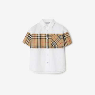 Shop Burberry Childrens Check Panel Cotton Shirt In White