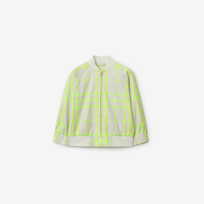 Shop Burberry Childrens Check Cotton Blend Bomber Jacket In Vivid Lime