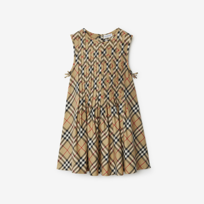 Shop Burberry Childrens Check Stretch Cotton Dress In Archive Beige