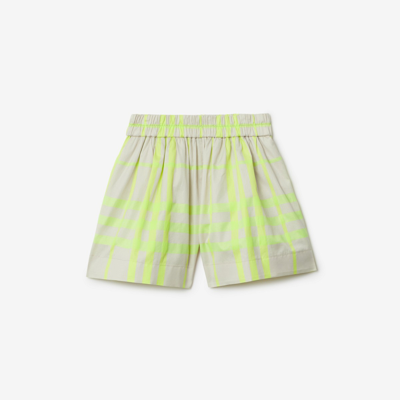 Shop Burberry Childrens Check Cotton Blend Shorts In Vivid Lime