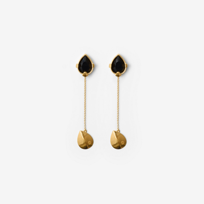 Shop Burberry Onyx Shield Pendant Earrings In Gold/black