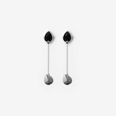 Shop Burberry Onyx Shield Pendant Earrings In Silver/black