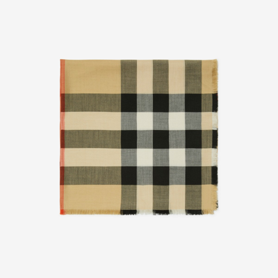 Shop Burberry Check Cashmere Silk Scarf In Sand