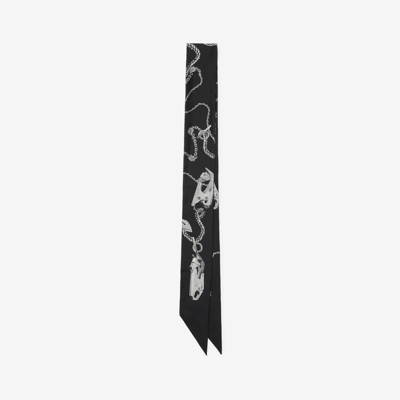 Shop Burberry Skinny Knight Hardware Silk Scarf In Black/forest Green