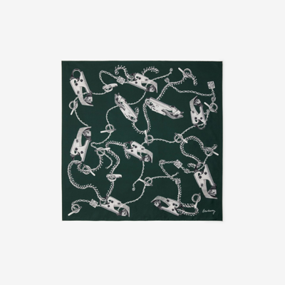 Shop Burberry Knight Hardware Silk Scarf In Forest Green
