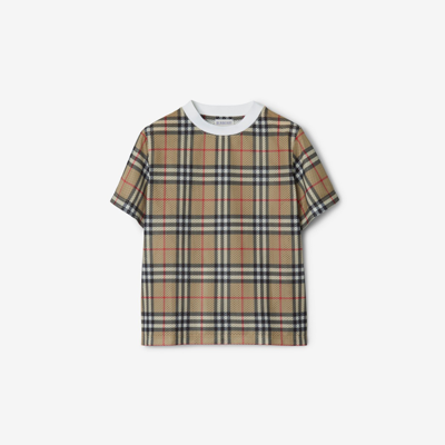 Shop Burberry Childrens Check Mesh T-shirt In Archive Beige