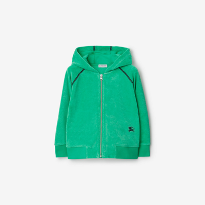 Shop Burberry Childrens Cotton Blend Towelling Zip Hoodie In Bright Jade