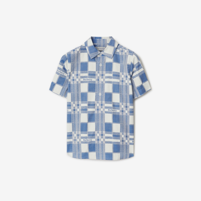 Shop Burberry Childrens Check Cotton Shirt In Pale Blue
