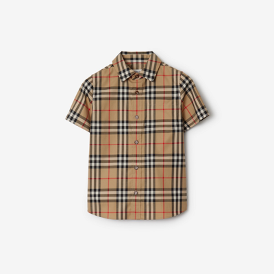 Shop Burberry Childrens Check Stretch Cotton Shirt In Archive Beige
