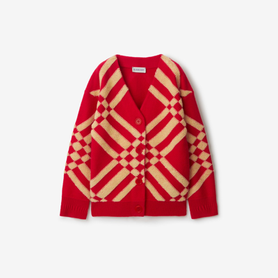 Shop Burberry Childrens Check Wool Cashmere Cardigan In Pillar