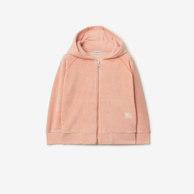 Shop Burberry Childrens Cotton Blend Towelling Zip Hoodie In Dusky Coral