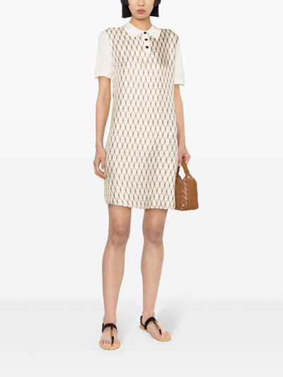 Shop Tory Burch Wool And Silk Blend Polo Dress In White
