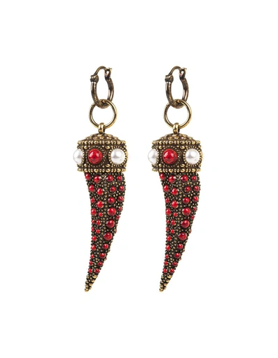 Shop Roberto Cavalli Pendant Earrings With Coral Stones In Golden