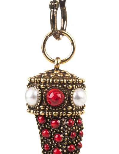 Shop Roberto Cavalli Pendant Earrings With Coral Stones In Golden