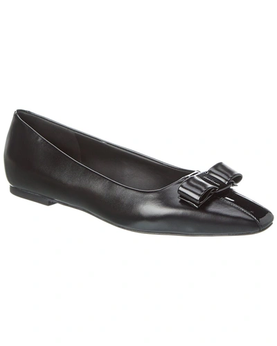 Ferragamo Black Leather Siwar Ballerina Flats In Black