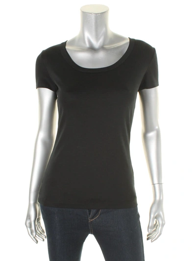 Shop Lafayette 148 Womens Stretch Jewel Neck T-shirt In Black