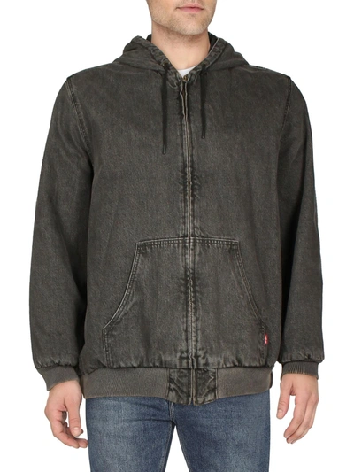 Shop Levi Strauss & Co Potero Mens Denim Hooded Bomber Jacket In Grey