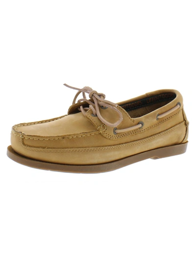 Shop Life Outdoors Two Eyelet Mens Leather Slip On Boat Shoes In Beige