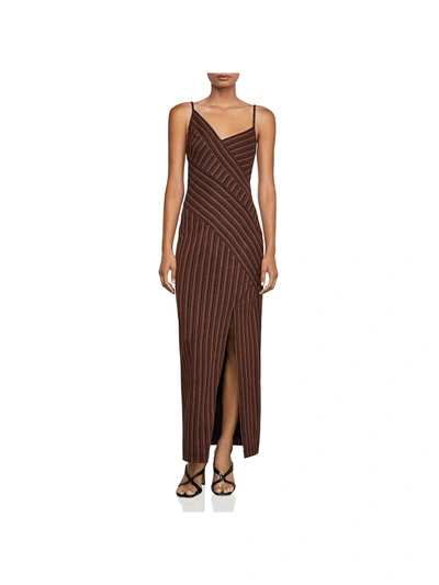 Shop Bcbgmaxazria Womens Striped V-neck Casual Dress In Brown