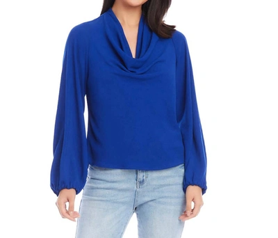 Shop Karen Kane Cowl Neck Blouson Sleeves Top In Royal In Blue