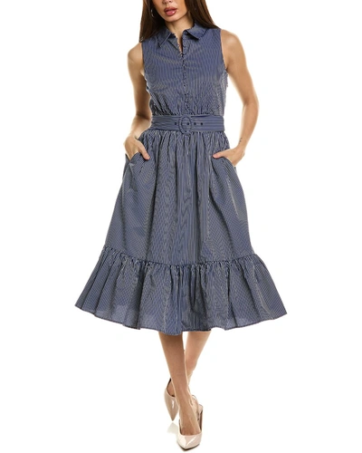 Shop Elie Tahari The Amanda Stripe Belted Dress In Blue