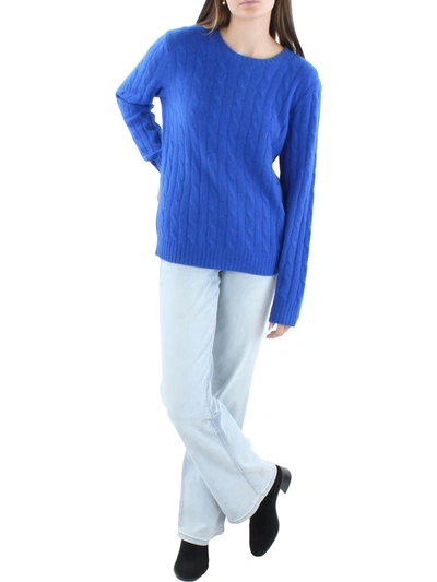 Shop Polo Ralph Lauren Womens Cashmere Cable Knit Crewneck Sweater In Blue