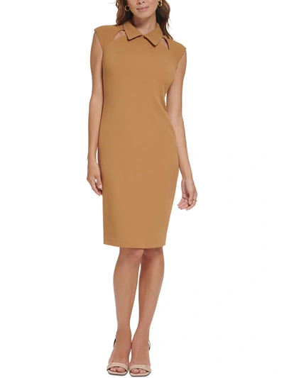 Shop Calvin Klein Womens Cut Out Collared Sheath Dress In Brown