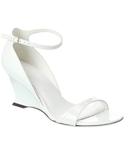 Shop Ferragamo Vidette Leather Wedge Sandal In White