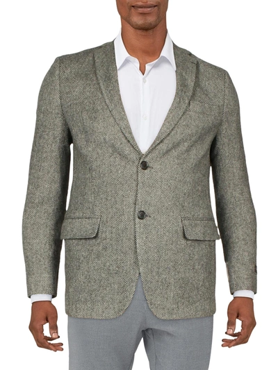 Shop Lauren Ralph Lauren Mens Wool Herringbone Two-button Blazer In Grey