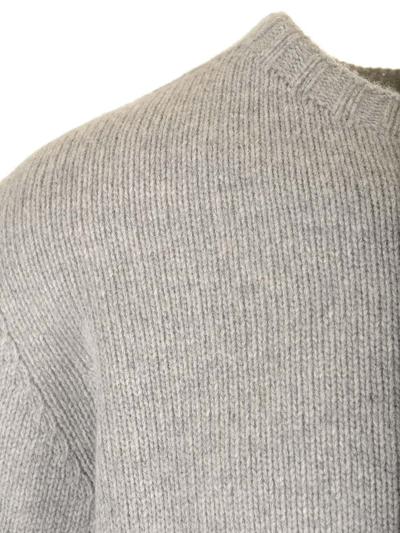 Shop Palm Angels Grey Wool Sweater With White Curved Logo On The Back