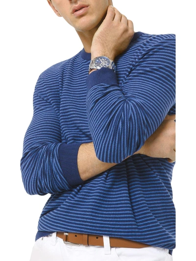 Shop Michael Kors Mens Stripe Crewneck Crewneck Sweater In Blue